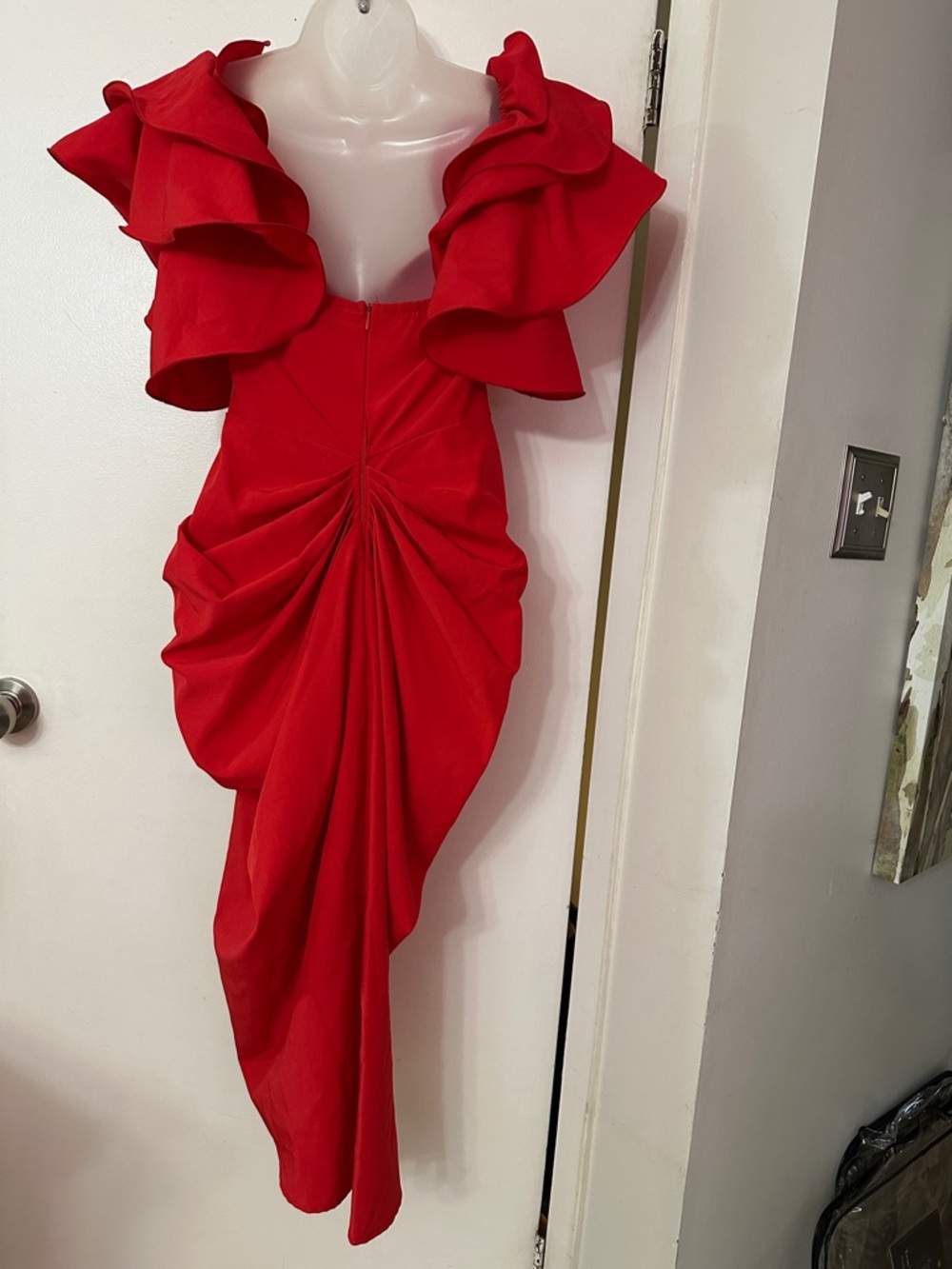 PrettyLittleThing Red Ruffle-Sleeve Midi  Pageant, costume, Party Dress up. sz 4 - Picture 3 of 8